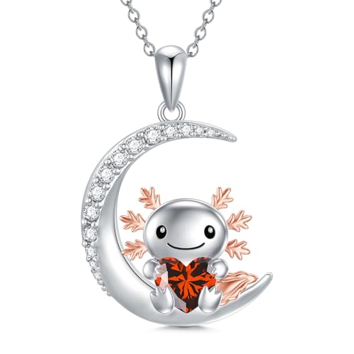 PROESS Axolotl Kette 925 Sterling Silber Juli Geburtsstein Halskette Axolotl Schmuck Axolotl Tier für Frauen Axolotl Liebhaber von PROESS