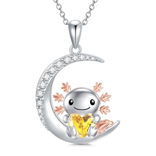 PROESS Axolotl Kette 925 Sterling Silber November Geburtsstein Halskette Mond Anhänger Axolotl Schmuck Geschenke für Frauen Axolotl Liebhaber von PROESS