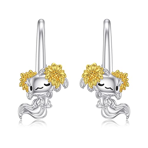 PROESS Axolotl Ohrringe für Frauen Sterling Silber Sonnenblume Axolotl Leverback Ohrringe Drop Dangle Axolotl Schmuck Geschenk von PROESS