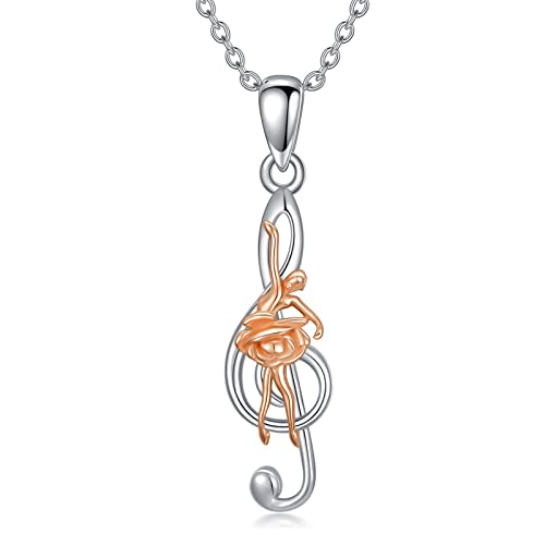 PROESS Ballerina Halskette aus 925er-Sterlingsilber Tänzerin Ballett Musik Halsketten Violinschlüssel Musiknoten Anhänger Ballerina Schmuck Geschenke für Frauen Teenager Mädchen von PROESS