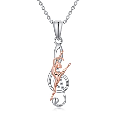 PROESS Ballerina Kette Tanzen kette 925 Sterling Silber Violinschlüssel Musiknoten kette Tänzerin Ballettkonzert Geschenk Gymnastik Anhänger Schmuck für Teenager Mädchen Frauen von PROESS
