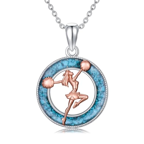 PROESS Cheerleader Halskette 925 Sterlingsilber Türkis Sport Cheer Anhänger Kette Cheerleading Schmuck für Frauen Cheerleader von PROESS