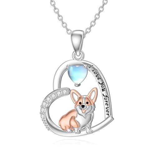 PROESS Corgi Kette 925er Sterling Silber Corgi Halskette Hunde Anhänger süßer Corgi Tier Schmuck Geschenke für Frauen Corgi Liebhaber von PROESS