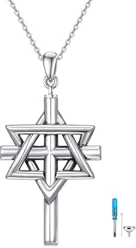 PROESS Davidstern Urnen Kette für Asche 925er Sterling Silber Kreuz Asche Anhänger für Frauen und Männer jüdischer Religiöser Andenken Gedenk Schmuck von PROESS