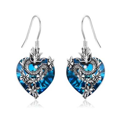 PROESS Drachen Ohrhänger 925 Sterling Silber Drachen Ohrringe Kristalldrache Schmuck Geschenke für Frauen Männer von PROESS