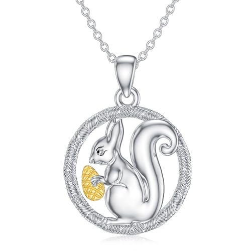 PROESS Eichhörnchen Kette 925 Sterling Silber Eichhörnchen Anhänger Tannenzapfen Halskette Eichhörnchenschmuck Weihnachten Geburtstag Geschenke für Frauen Männer Tochter von PROESS