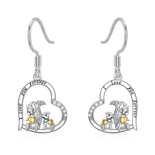 PROESS Eichhörnchen Ohrringe 925 Sterling Silber Niedlich Eichhörnchen Dangle Ohrringe Eichhörnchen Schmuck Geschenke für Frauen und Mädchen Eichhörnchen-Liebhaber von PROESS