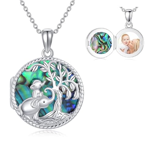 PROESS Elefanten Foto Kette 925 Sterling Silber Lebensbaum Anhänger Bilder Halskette Schmuck Geschenke für Frauen Mutter Tochter Geburtstag von PROESS
