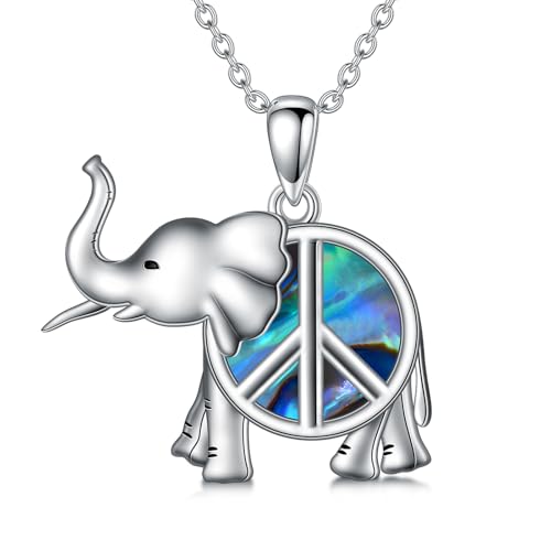 PROESS Elefanten Kette für Frauen 925 Sterling Silber Friedenszeichen Anhänger Halskette Abalone Shell Elefant Frieden Schmuck Weihnachten Geburtstag von PROESS