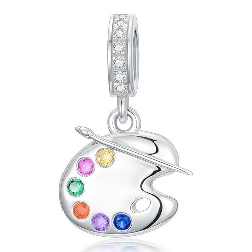PROESS Farbe Palette und Pinsel Armbänder Charms 925 Sterling Silber Malpalette Bead Halskette Armband Kunst Schmuck Geschenke für Damen Mädchen Malerei-Liebhaber von PROESS