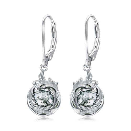 PROESS Filigrane Ohrringe 925 Sterling Silber Moosachat Baumeln Earrings Filigrane Ohrringe für Frauen von PROESS