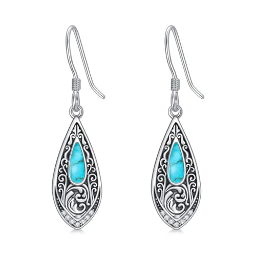 PROESS Filigraner Türkis Ohrringe 925 Sterling Silber Filigraner Dangle Ohrringe Türkis Schmuck Muttertags Geschenke für Damen Frauen Mädchen Mama von PROESS
