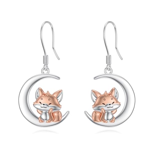 PROESS Fuchs Ohrringe 925 Sterling Silber Mond Fuchs Dangle Ohrringe Schmuck Geschenke für Damen Frauen Fuchsliebhaber von PROESS