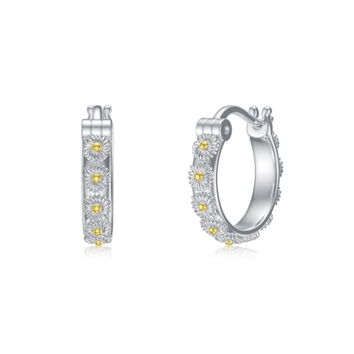 PROESS Gänseblümchen Ohrringe 925 Sterling Silber Gänseblümchen Creolen Ohrringe Schmuck Geschenke für Tochter Mutter Frauen Mädchen Teenager von PROESS