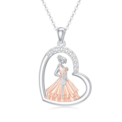 PROESS Geigen Violine Halskette 925 Sterling Silber Geige Anhänger Kette Musik Themen Schmuck Geburtstags Violine Geschenke für Frauen Mädchen von PROESS