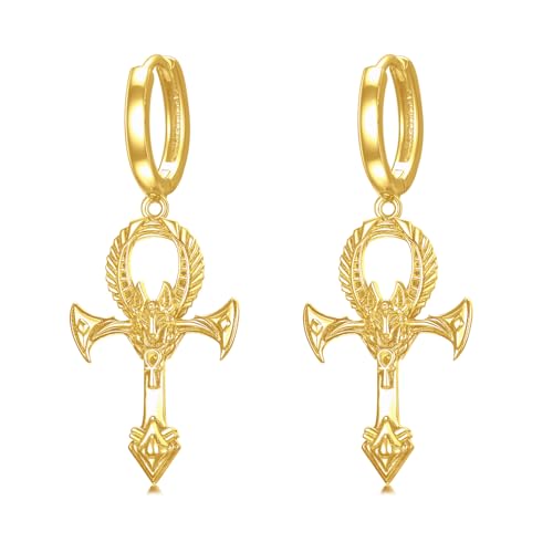 PROESS Gold Anubis Ohrringe 925 Sterling Silber Ankh Ohrringe Ankh Creolen Ägyptischer Schmuck Geschenk für Männer Vater von PROESS