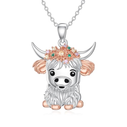 PROESS Highland Cow Kette 925er Sterling Silber Kuh Halskette Hochlandrind Schmuck Schottischer Hochlandrind Anhänger Highland Cow Geschenke für Mädchen Damen von PROESS