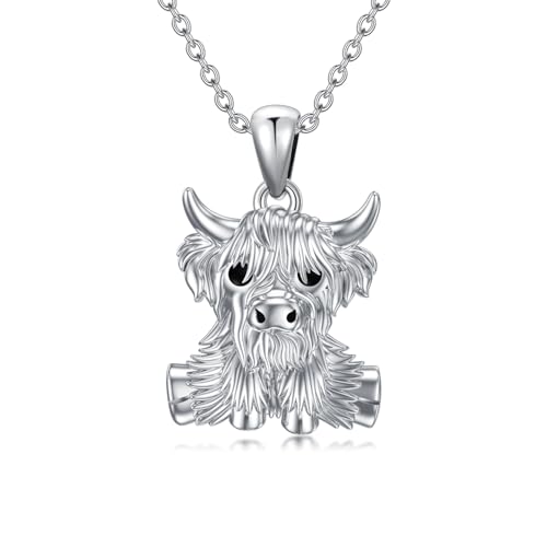 PROESS Highland Cow Kette für Frauen 925 Sterling Silber Kuh Anhänger Halskette Highland Cow Schmuck Geschenk für Damen Mutter von PROESS