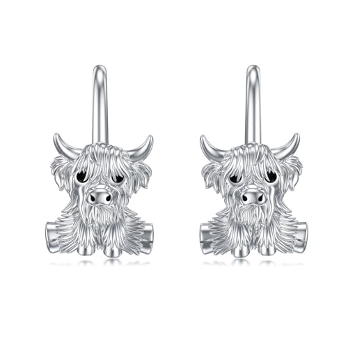 PROESS Highland Cow Ohrringe für Frauen Kuh Liebhaber Sterling Silber Kuh Leverback Ohrringe Highland Cow Geschenke für Geburtstag Weihnachten von PROESS