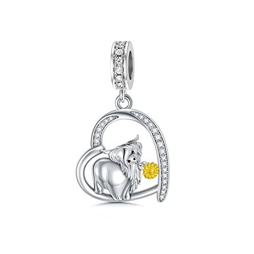 PROESS Highland Kuh Armbänder Charms 925 Sterling Silber Sonnenblumen Highland Cow Bead Niedlicher Halskette Armband Schmuck Geschenke für Damen Mädchen Frauen von PROESS