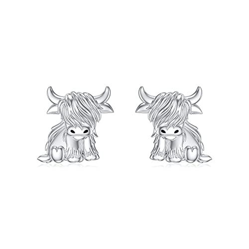 PROESS Highland Kuh Ohrringe 925 Sterling Silber Kuh Ohrstecker Schottland Highland Kuh Schmuck Kuh Geschenke für Frauen Mädchen Tochter von PROESS