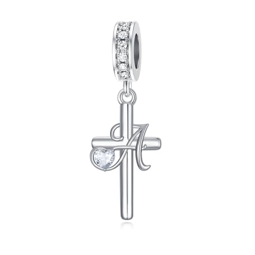 PROESS Initialen Kreuz Armbänder Charms 925 Sterling Silber A Buchstaben Bead Initial Kreuz Armband Initial Schmuck Geschenke für Frauen und Mädchen (1-A) von PROESS