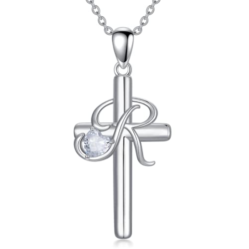 PROESS Initialen Kreuz Halskette 925 Sterling Silber A-Z Mit Buchstaben Halskette Initial Kreuz Anhänger Kette Initial Schmuck Geschenke für Frauen und Mädchen (18-R) von PROESS