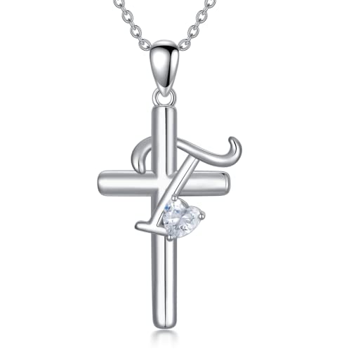 PROESS Initialen Kreuz Halskette 925 Sterling Silber A-Z Mit Buchstaben Halskette Initial Kreuz Anhänger Kette Initial Schmuck Geschenke für Frauen und Mädchen (20-T) von PROESS