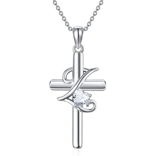 PROESS Initialen Kreuz Halskette 925 Sterling Silber A-Z Mit Buchstaben Halskette Initial Kreuz Anhänger Kette Initial Schmuck Geschenke für Frauen und Mädchen (26-Z) von PROESS