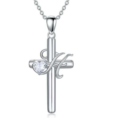 PROESS Initialen Kreuz Halskette 925 Sterling Silber A-Z Mit Buchstaben Halskette Initial Kreuz Anhänger Kette Initial Schmuck Geschenke für Frauen und Mädchen (8-H) von PROESS