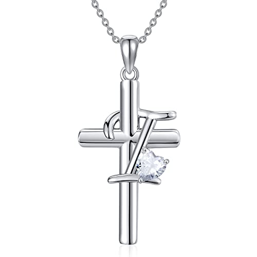 PROESS Initialen Kreuz Halskette 925 Sterling Silber A-Z Mit Buchstaben Halskette Initial Kreuz Anhänger Kette Initial Schmuck Geschenke für Frauen und Mädchen (9-I) von PROESS