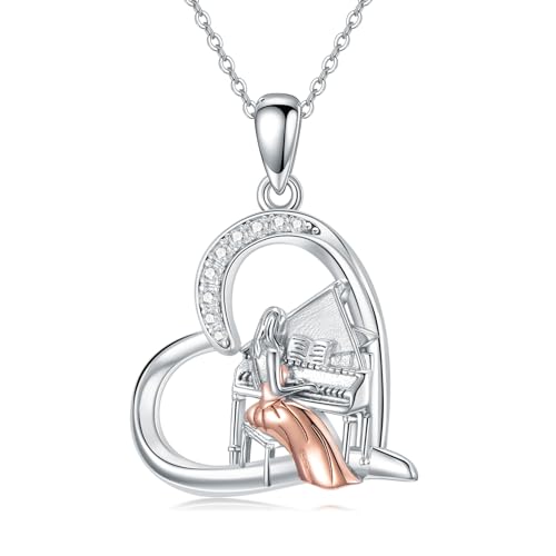 PROESS Klavier Halskette 925 Sterling Silber Piano Anhänger Kette Musik Pianist Schmuck Geschenke für Mädchen und Frauen von PROESS