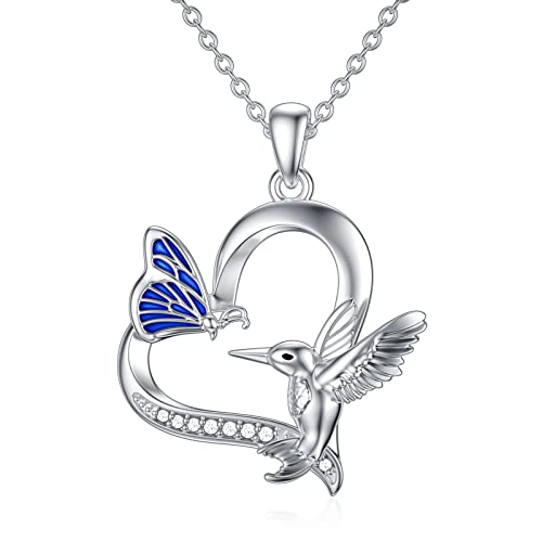 PROESS Kolibri Halskette 925 Sterling Silber Schmetterling Anhänger Kette Kolibri Schmuck Geschenke für Damen Frauen Mädchen Mama Kolibris Liebhaber von PROESS