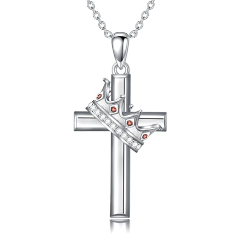 PROESS Kreuzkette mit Krone 925 Sterling Silber Krone Kreuzanhänger Kronenschmuck Geschenke für Damen von PROESS
