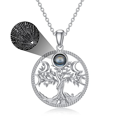 PROESS Lebensbaum Kette Baum des Lebens 925 Sterling Silber Mondphase Halskette 100 Sprachen Ich liebe dich Anhänger Baum Schmuck Geschenke für Frauen Männer von PROESS