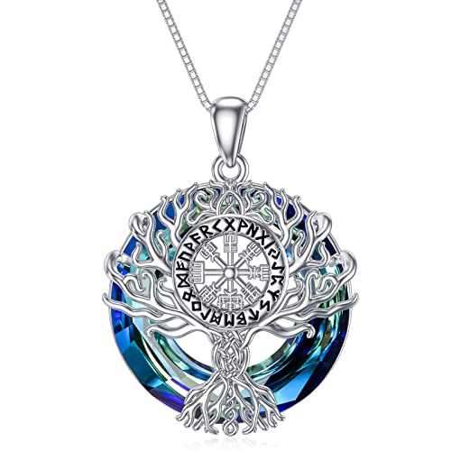 PROESS Lebensbaum Wikinger Halskette 925 Sterling Silber Kristall Baum des Lebens Kette Wikinger Anhänger Schmuck Geschenke für Damen und Herren von PROESS