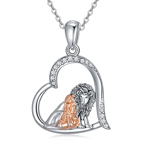 PROESS Löwen Kette 925 Sterling Silber Löwen Halskette Anhänger Tier Schmuck Löwe und Mädchen Halsketten Geschenke für Frauen Damen Mädchen von PROESS
