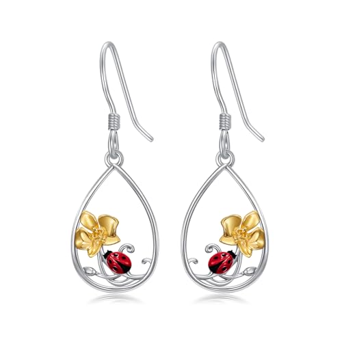 PROESS Marienkäfer Ohrringe 925 Sterling Silber Marienkäfer Dangle Ohrringe Schmuck Geschenke für Damen Frauen Mädchen Mama von PROESS