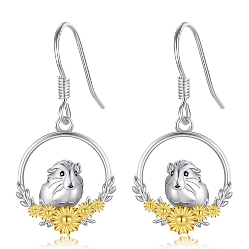 PROESS Meerschweinchen Ohrringe 925 Sterling Silber Sonnenblumen Dangle Ohrringe Hamster Schmuck Geschenke für Frauen und Mädchen Meerschweinchen-Liebhaber von PROESS