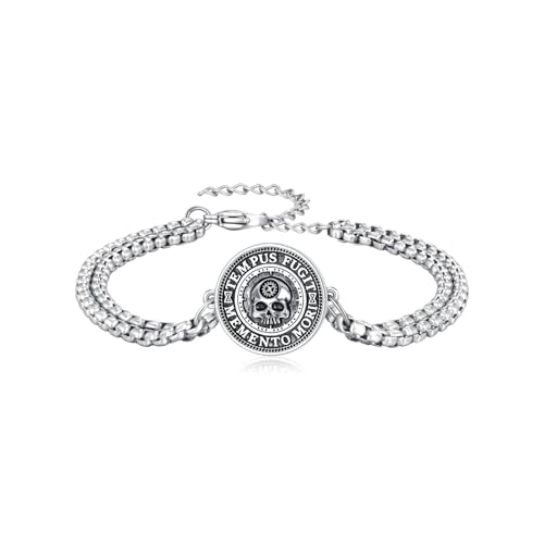 PROESS Memento Mori Skull Armband 925 Sterling Silber Totenkopf Skull Armkette Memento Mori Schmuck Geschenke für Damen und Herren von PROESS