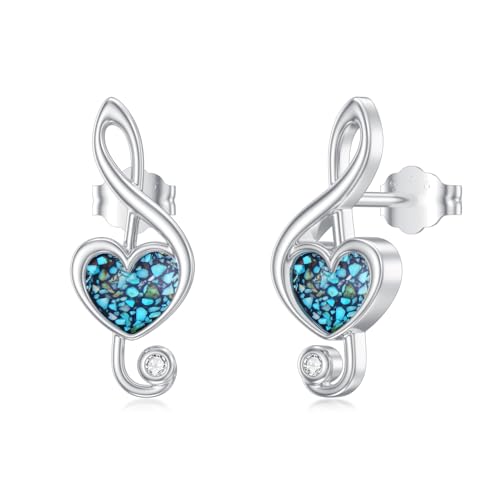 PROESS Musiknoten Ohrringe 925 Sterlingsilber Musiknoten Ohrstecker in Türkis Türkisfarbener Musikschmuck Geschenke für Musikliebhaber Frauen und Mütter (Ohrstecker-1) von PROESS