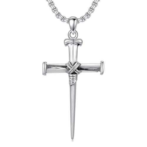 PROESS Nage Kreuz kette für Herren 925er Sterlingsilber Kreuz Kruzifix Anhänger Christlicher Jesus Christus Kreuz Anhänger Nagel Kreuz Schmuck Geschenke für Männer von PROESS