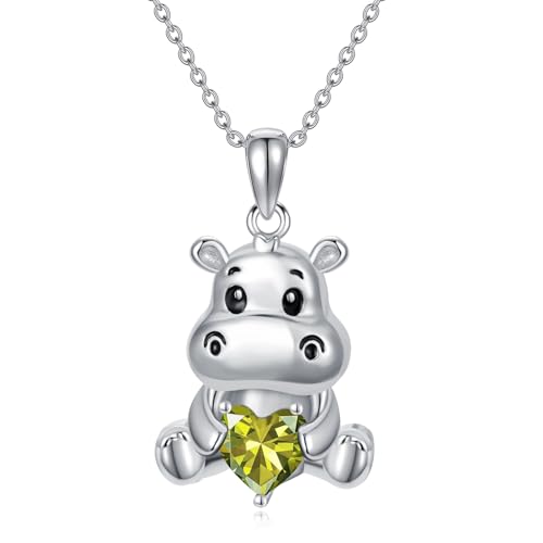 PROESS Nilpferd Halskette 925 Sterling Silber August Geburtsstein Halskette Nilpferd Tier Nilpferd Schmuck Geschenke für Frauen Hippo Liebhaber von PROESS