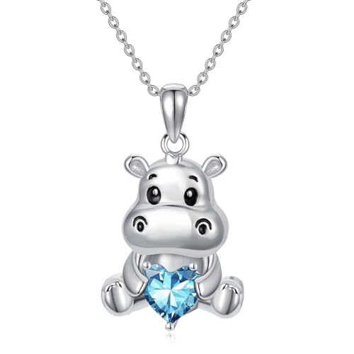 PROESS Nilpferd Kette 925 Sterling Silber Dezember Geburtsstein Halskette Nilpferd Halskette Nilpferd Schmuck Geschenke für Damen Hippo Liebhaber von PROESS