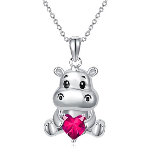 PROESS Nilpferd Kette 925 Sterling Silber Juli Geburtsstein Halskette Nilpferd Tier Nilpferd Schmuck Geschenke für Frauen Hippo Liebhaber von PROESS
