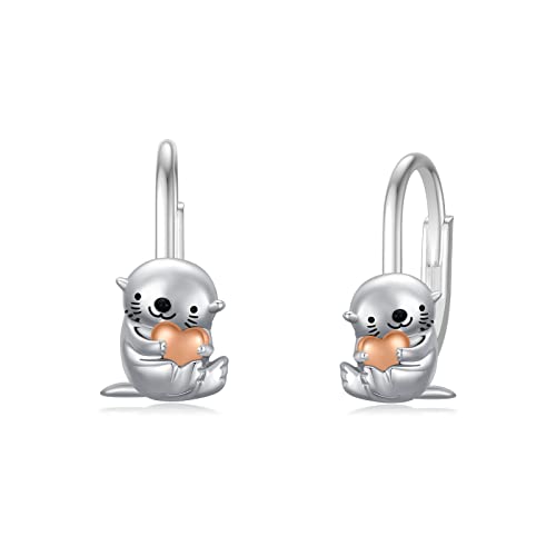 PROESS Otter Creolen Ohrringe 925 Sterling Silber Niedlich Seeotter Ohrringe Otter Schmuck Geschenke für Frauen und Mädchen Otter Liebhaber von PROESS