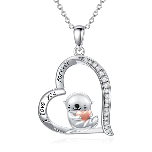 PROESS Otter Halskette 925 Sterling Silber Niedlicher Seeotter Anhänger Kette Otter Liebhaber Schmuck Geschenke für Frauen Mädchen Otter Liebhaber von PROESS