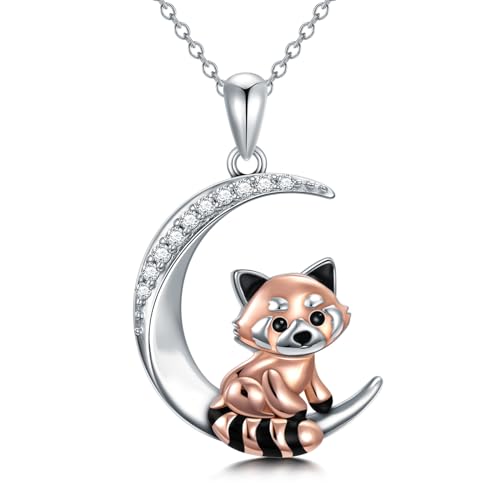 PROESS Roter Panda Halskette 925 Sterling Silber Niedlicher Red Panda Anhänger Kette Roter Panda Schmuck Geschenke für Frauen Mädchen von PROESS