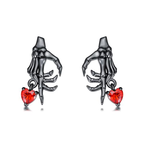 PROESS Skelett Ohrringe 925 Sterlingsilber - Schwarze Totenkopf Ohrstecker, Punk Gothic Schmuck - Geschenke für Frauen Männer von PROESS