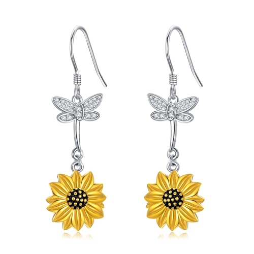 PROESS Sonnenblumen Libellen Ohrringe 925 Sterlingsilber You Are My Sunshine Sonnenblumen Ohrringe Libellen Schmuck Sonnenblumen Ohrringe Geschenke für Frauen von PROESS